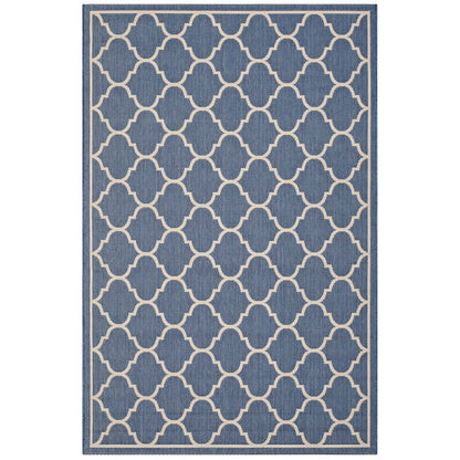 Avena Moroccan Quatrefoil Trellis 4x6 Indoor and Outdoor Area Rug, Blue Beige, 23089