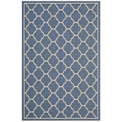 Avena Moroccan Quatrefoil Trellis 8x10 Indoor and Outdoor Area Rug, Fabric, Multi Blue 14922