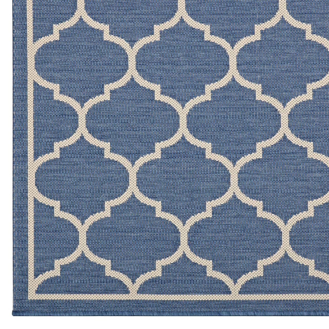 Avena Moroccan Quatrefoil Trellis 8x10 Indoor and Outdoor Area Rug, Fabric, Multi Blue 14922