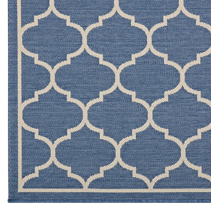 Avena Moroccan Quatrefoil Trellis 8x10 Indoor and Outdoor Area Rug, Fabric, Multi Blue 14922