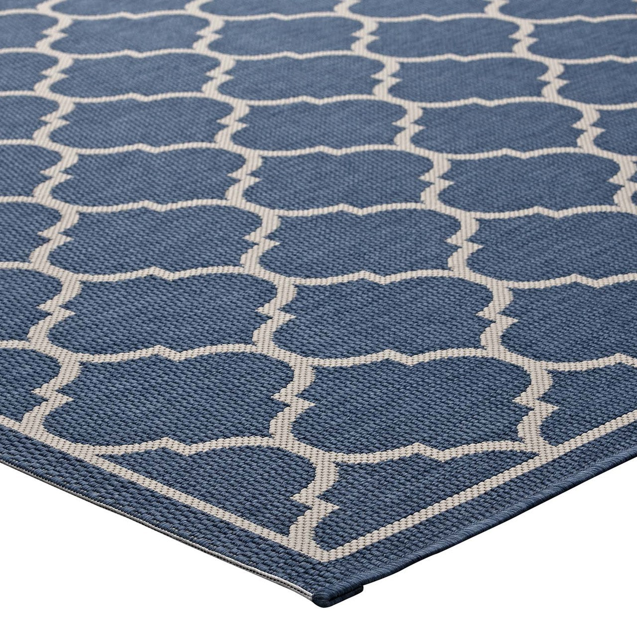 Avena Moroccan Quatrefoil Trellis 8x10 Indoor and Outdoor Area Rug, Fabric, Multi Blue 14922