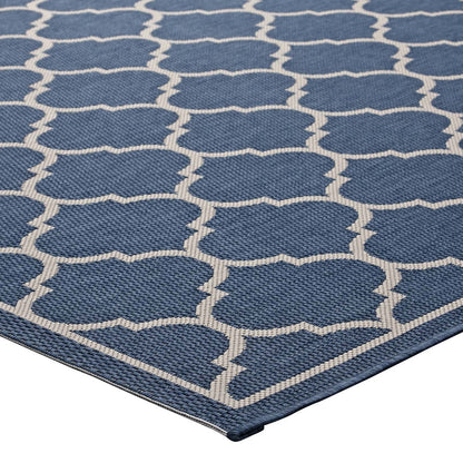 Avena Moroccan Quatrefoil Trellis 8x10 Indoor and Outdoor Area Rug, Fabric, Multi Blue 14922