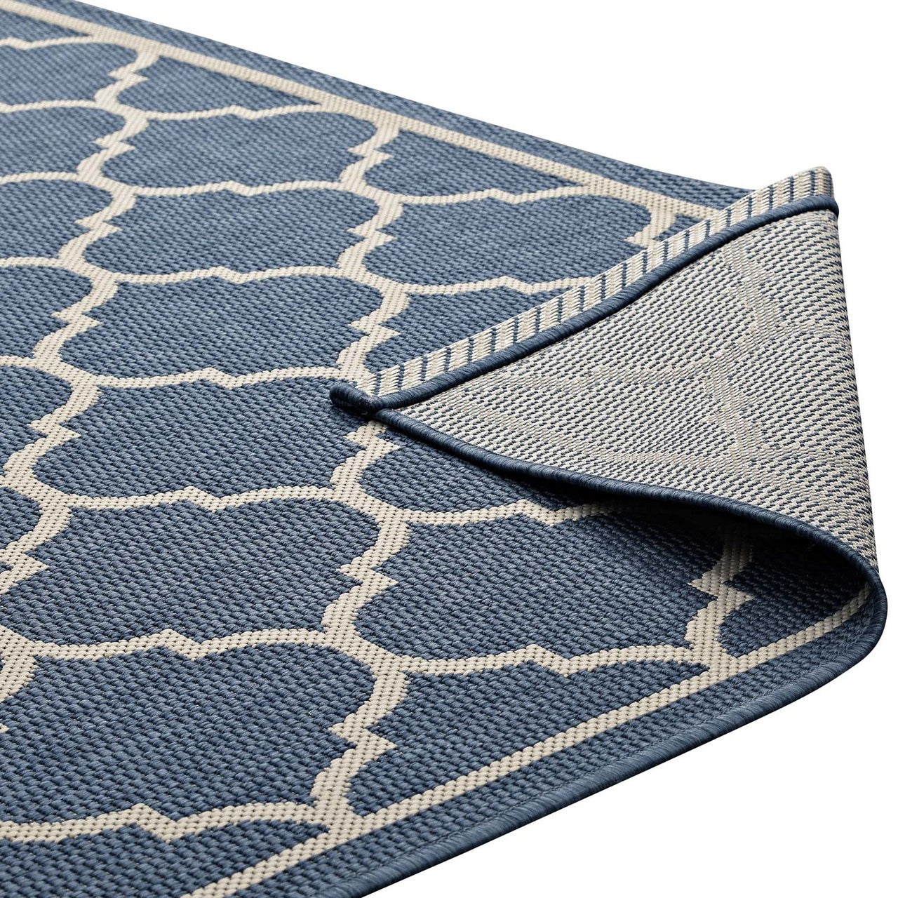Avena Moroccan Quatrefoil Trellis 8x10 Indoor and Outdoor Area Rug, Fabric, Multi Blue 14922