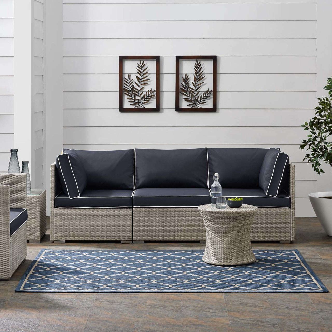 Avena Moroccan Quatrefoil Trellis 8x10 Indoor and Outdoor Area Rug, Fabric, Multi Blue 14922