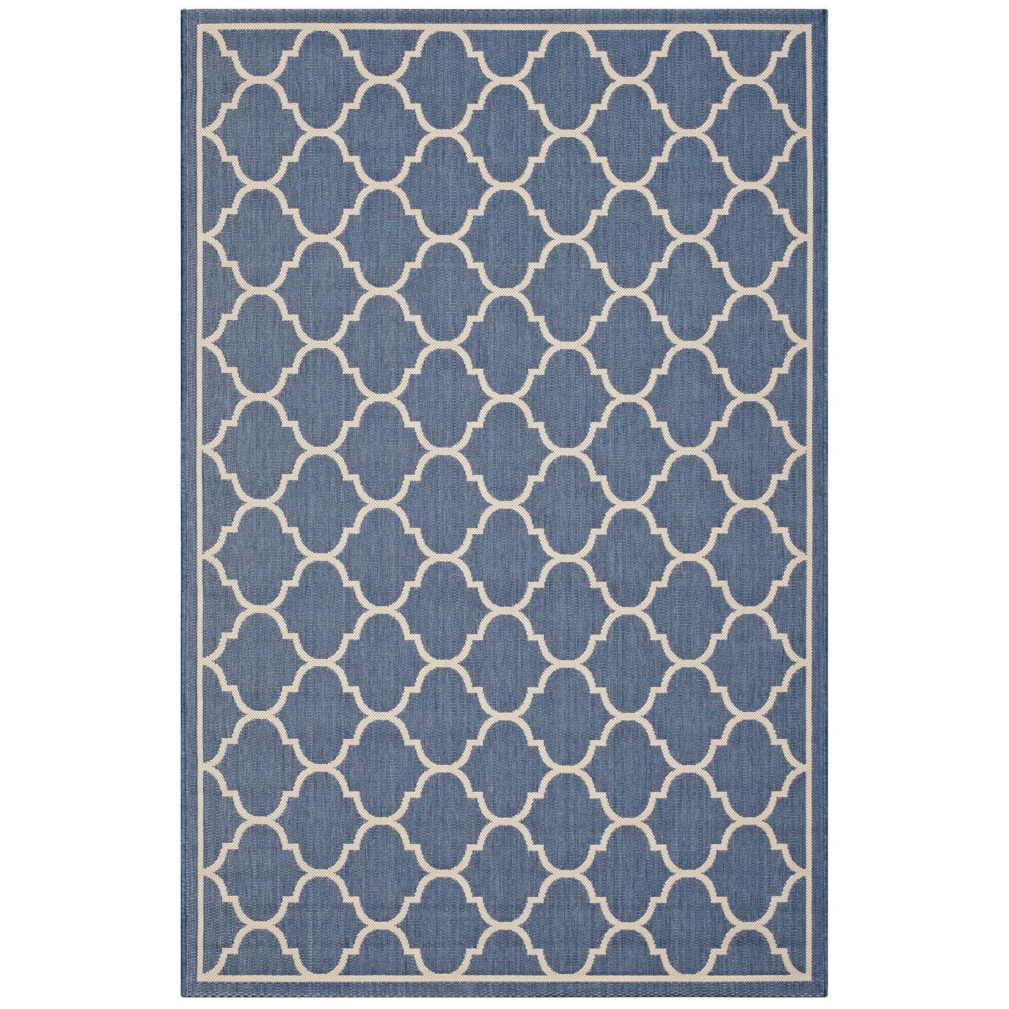 Avena Moroccan Quatrefoil Trellis 9x12 Indoor and Outdoor Area Rug, Blue Beige, 23090