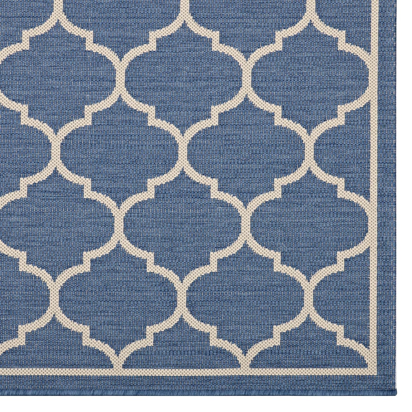 Avena Moroccan Quatrefoil Trellis 9x12 Indoor and Outdoor Area Rug, Blue Beige, 23090