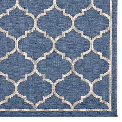 Avena Moroccan Quatrefoil Trellis 9x12 Indoor and Outdoor Area Rug, Blue Beige, 23090