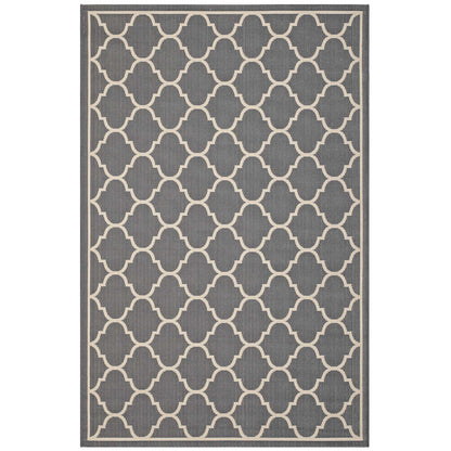 Avena Moroccan Quatrefoil Trellis 4x6 Indoor and Outdoor Area Rug, Grey Gray and Beige, 23091