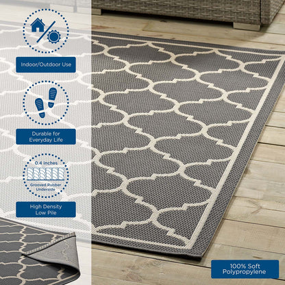 Avena Moroccan Quatrefoil Trellis 4x6 Indoor and Outdoor Area Rug, Grey Gray and Beige, 23091