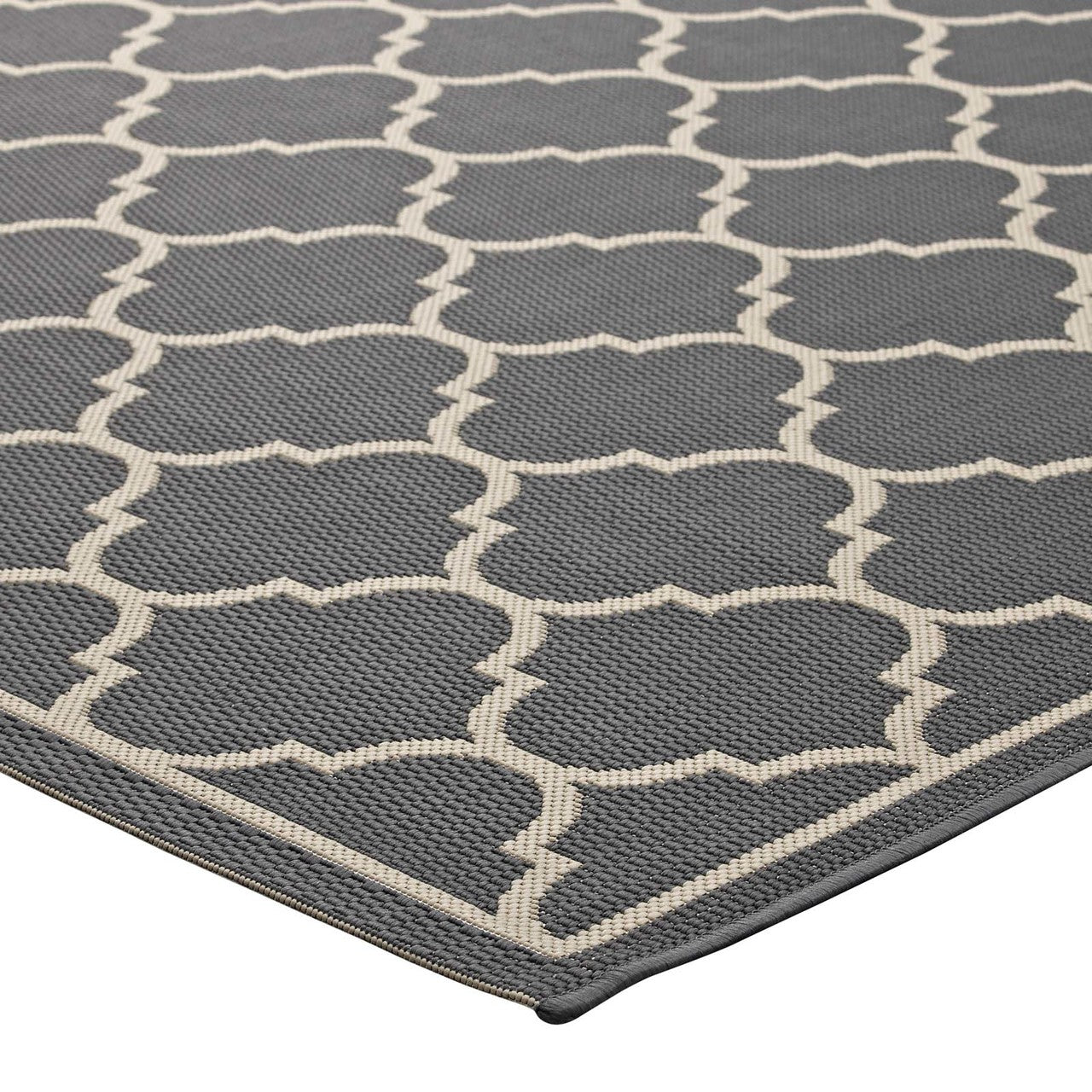 Avena Moroccan Quatrefoil Trellis 8x10 Indoor and Outdoor Area Rug, Fabric, Grey Gray 14924