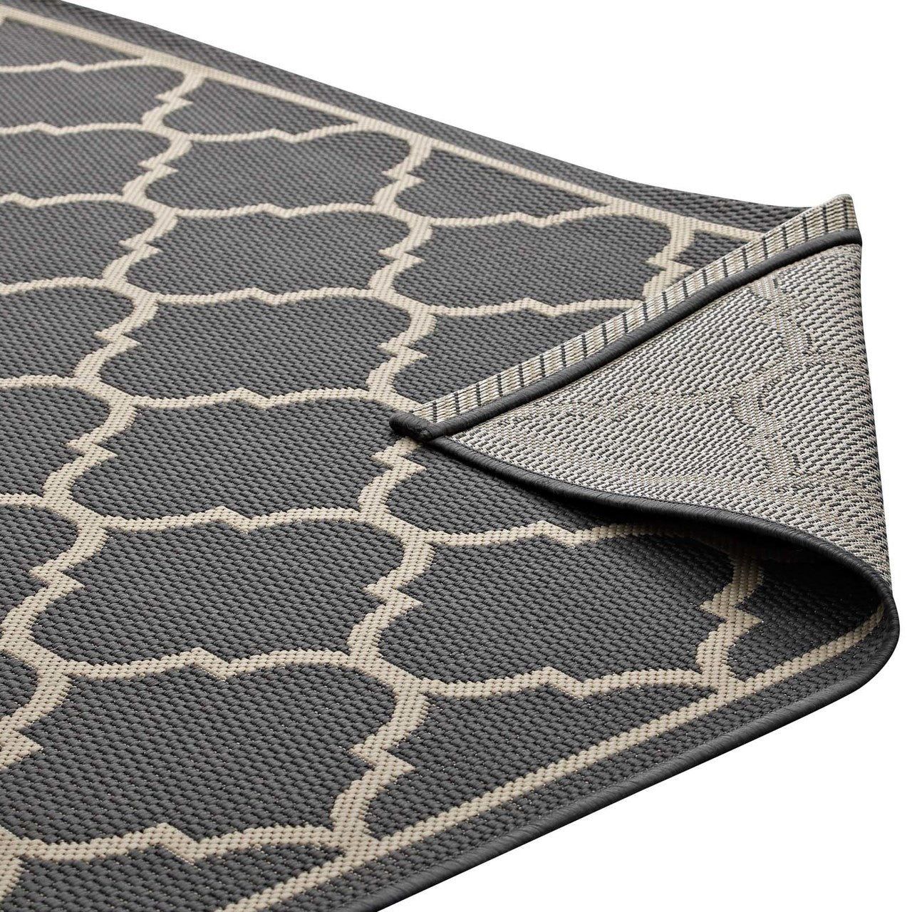 Avena Moroccan Quatrefoil Trellis 8x10 Indoor and Outdoor Area Rug, Fabric, Grey Gray 14924