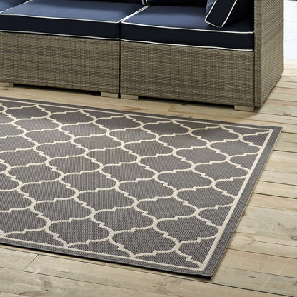 Avena Moroccan Quatrefoil Trellis 8x10 Indoor and Outdoor Area Rug, Fabric, Grey Gray 14924