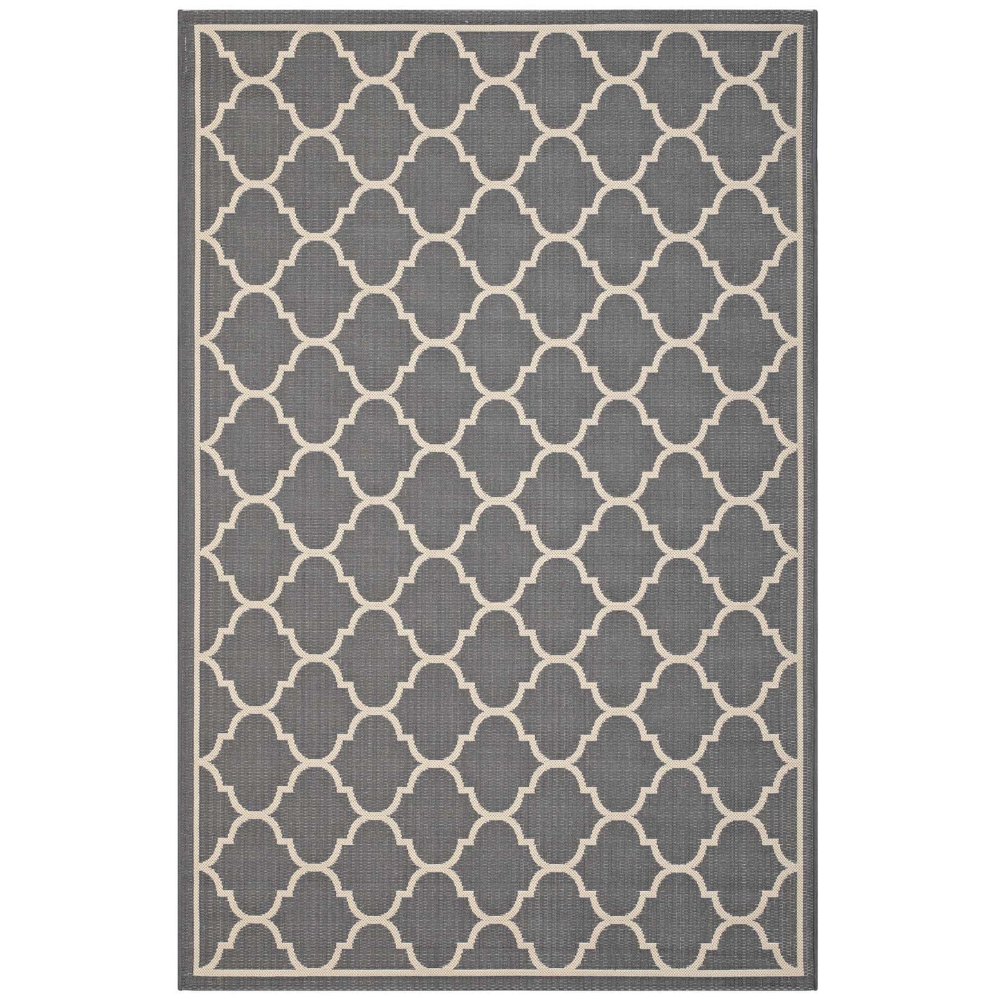 Avena Moroccan Quatrefoil Trellis 9x12 Indoor and Outdoor Area Rug, Grey Gray and Beige, 23092