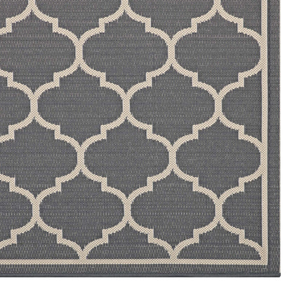 Avena Moroccan Quatrefoil Trellis 9x12 Indoor and Outdoor Area Rug, Grey Gray and Beige, 23092