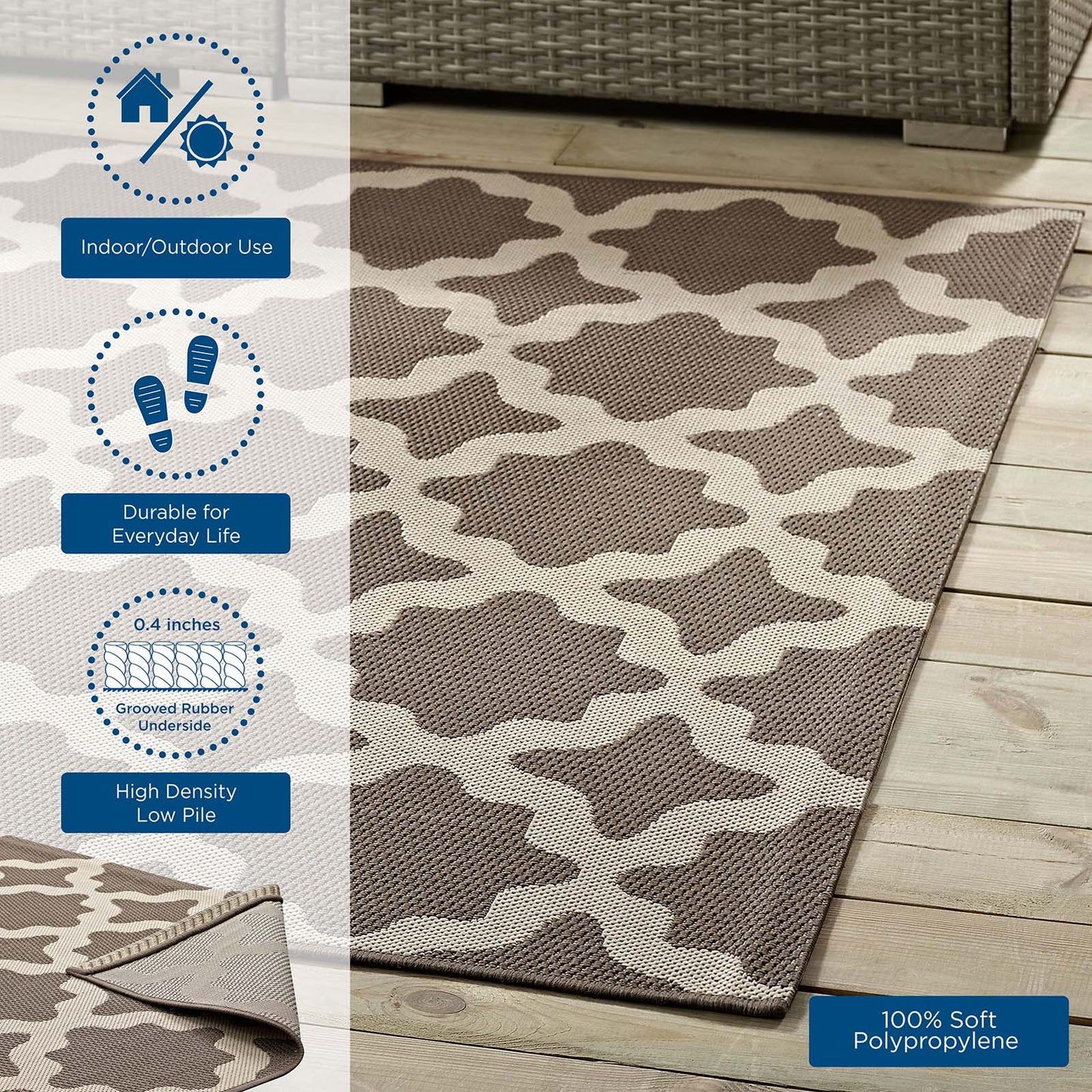 Cerelia Moroccan Trellis 9x12 Indoor and Outdoor Area Rug, Beige, 23093