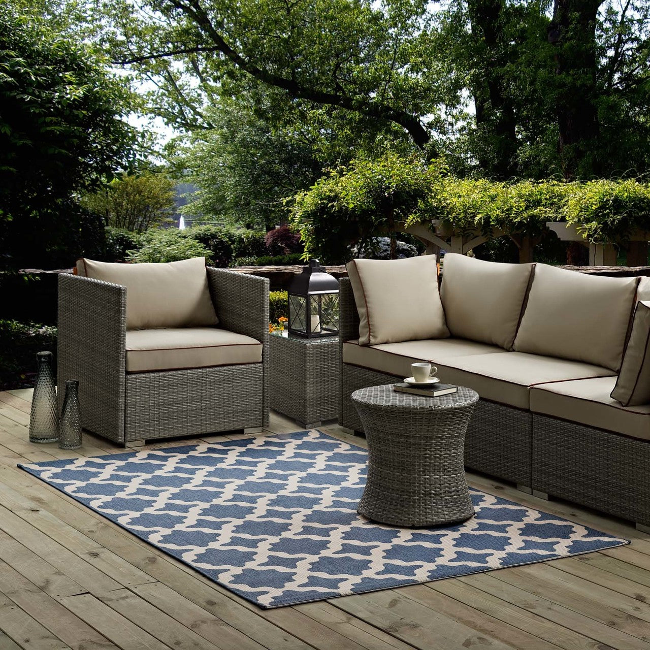 Cerelia Moroccan Trellis 8x10 Indoor and Outdoor Area Rug, Fabric, Multi Blue 14932