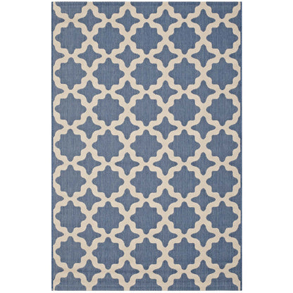 Cerelia Moroccan Trellis 9x12 Indoor and Outdoor Area Rug, Blue Beige, 23096