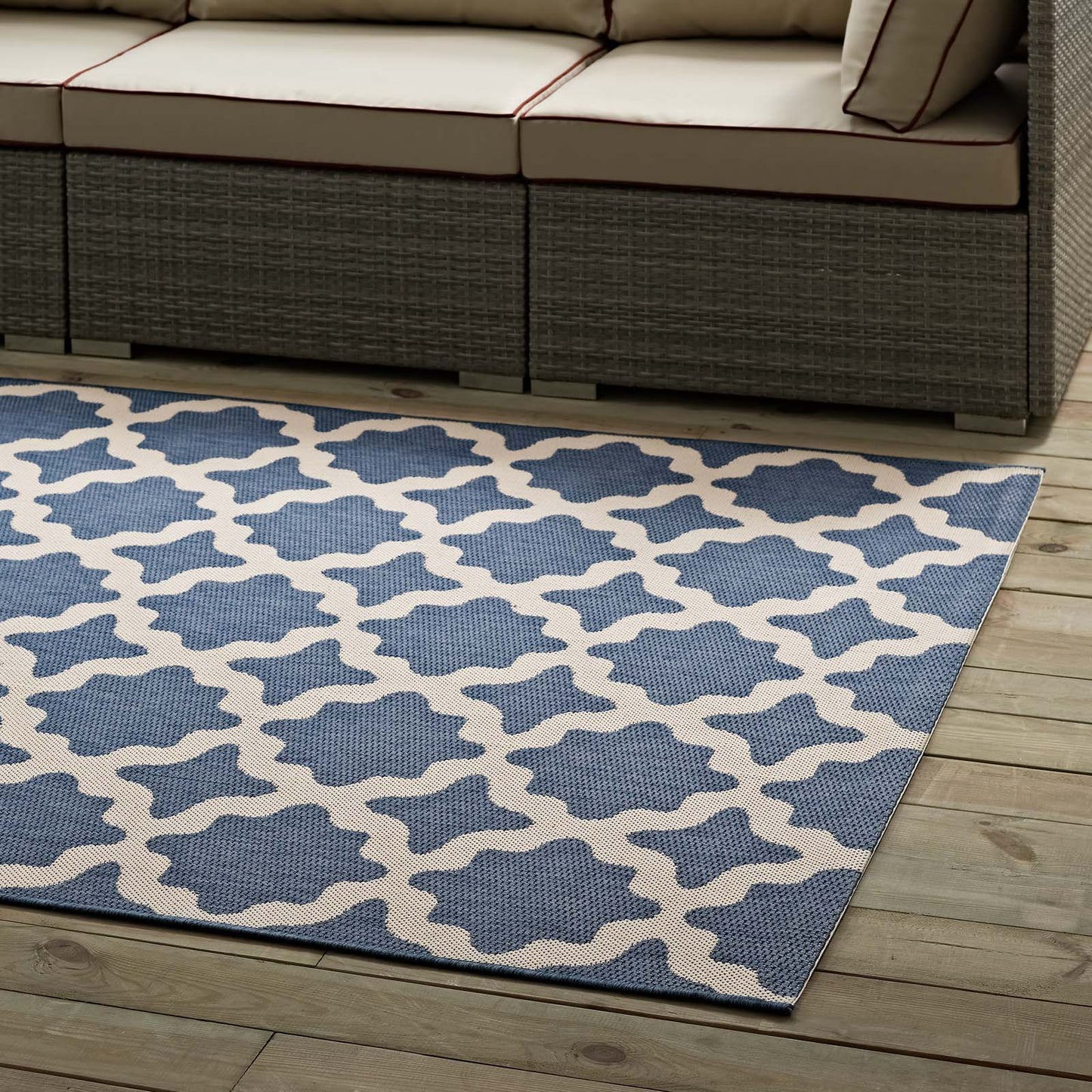 Cerelia Moroccan Trellis 9x12 Indoor and Outdoor Area Rug, Blue Beige, 23096