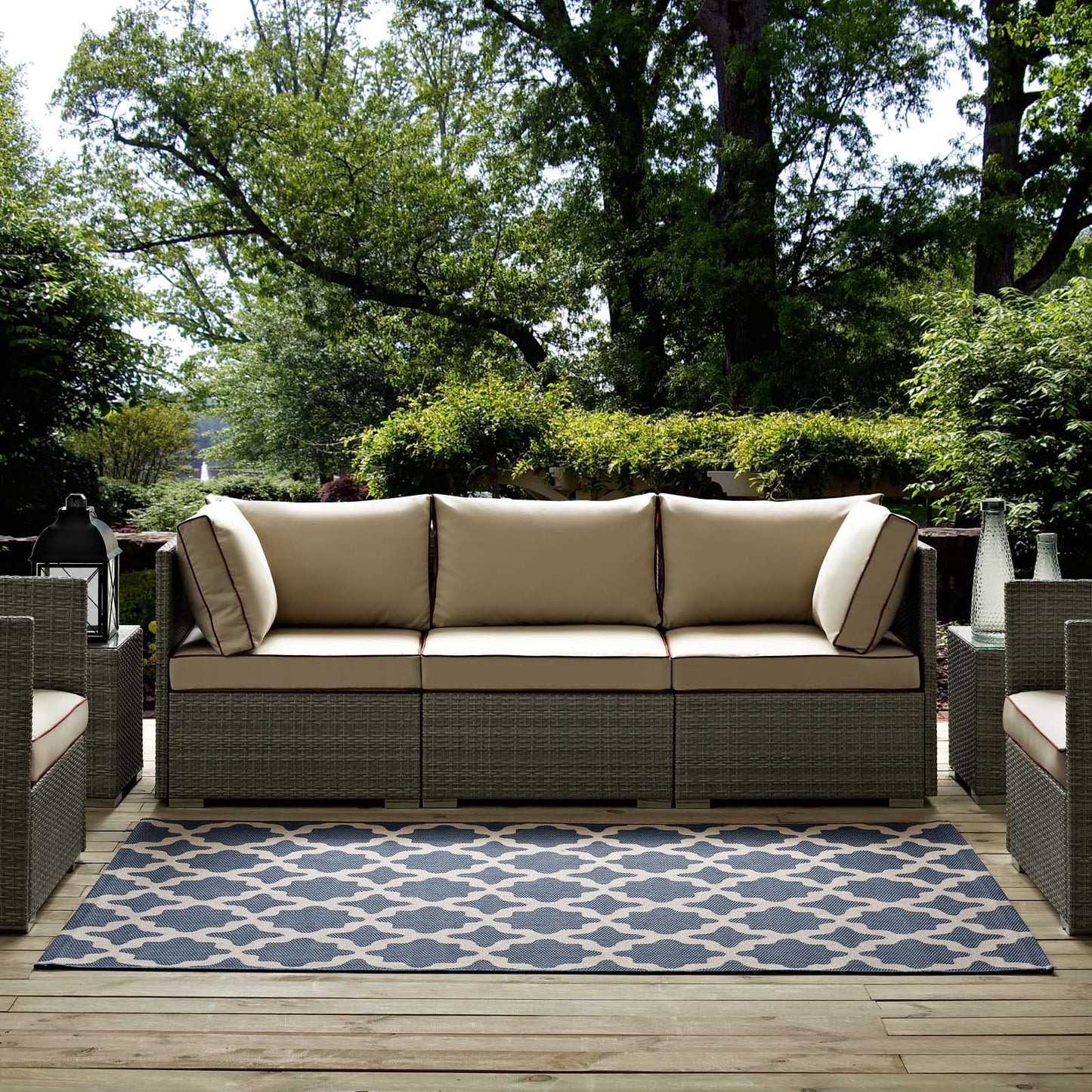 Cerelia Moroccan Trellis 9x12 Indoor and Outdoor Area Rug, Blue Beige, 23096