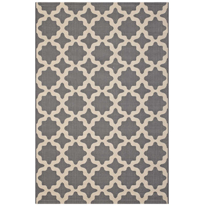 Cerelia Moroccan Trellis 4x6 Indoor and Outdoor Area Rug, Grey Gray and Beige, 23097