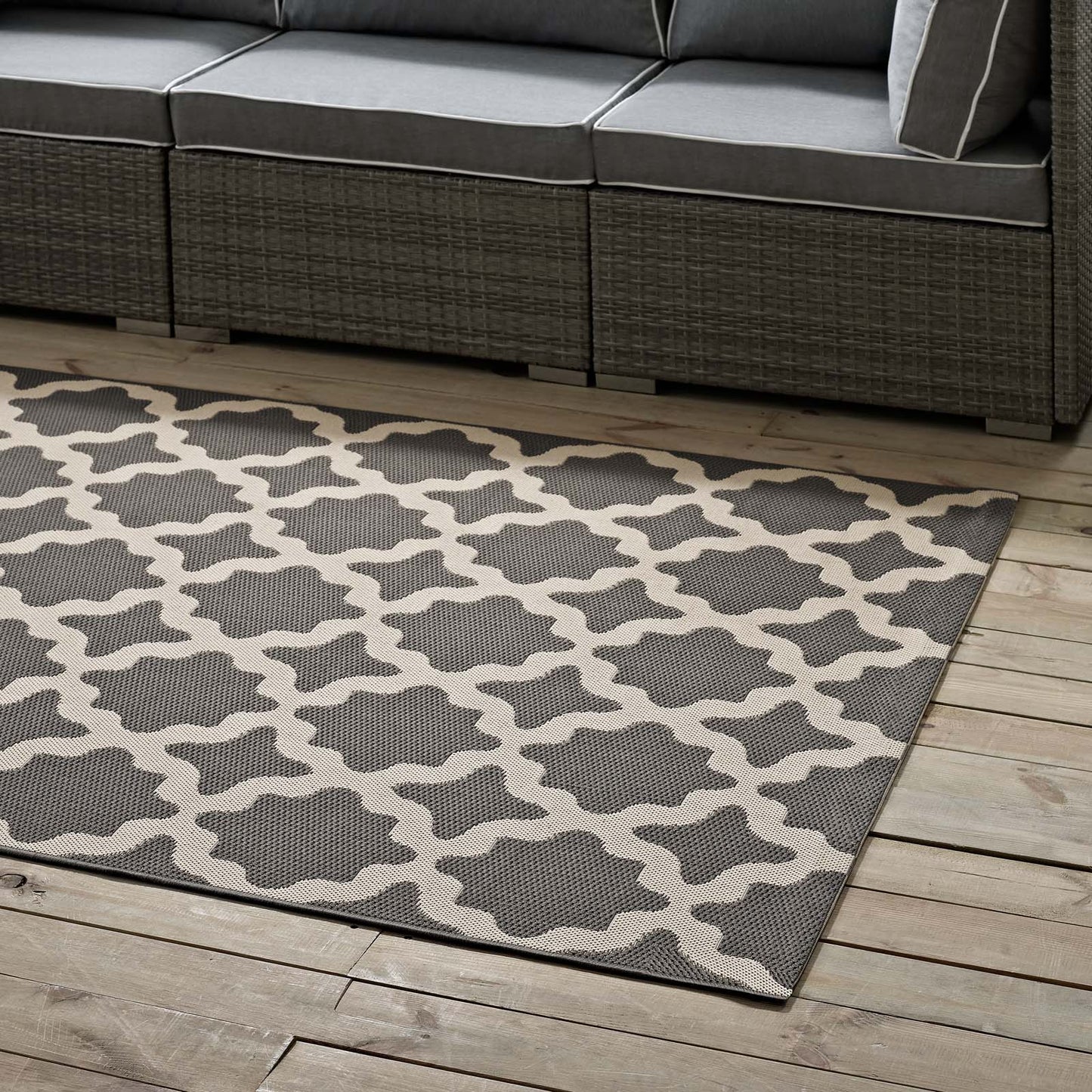 Cerelia Moroccan Trellis 9x12 Indoor and Outdoor Area Rug, Grey Gray and Beige, 23098