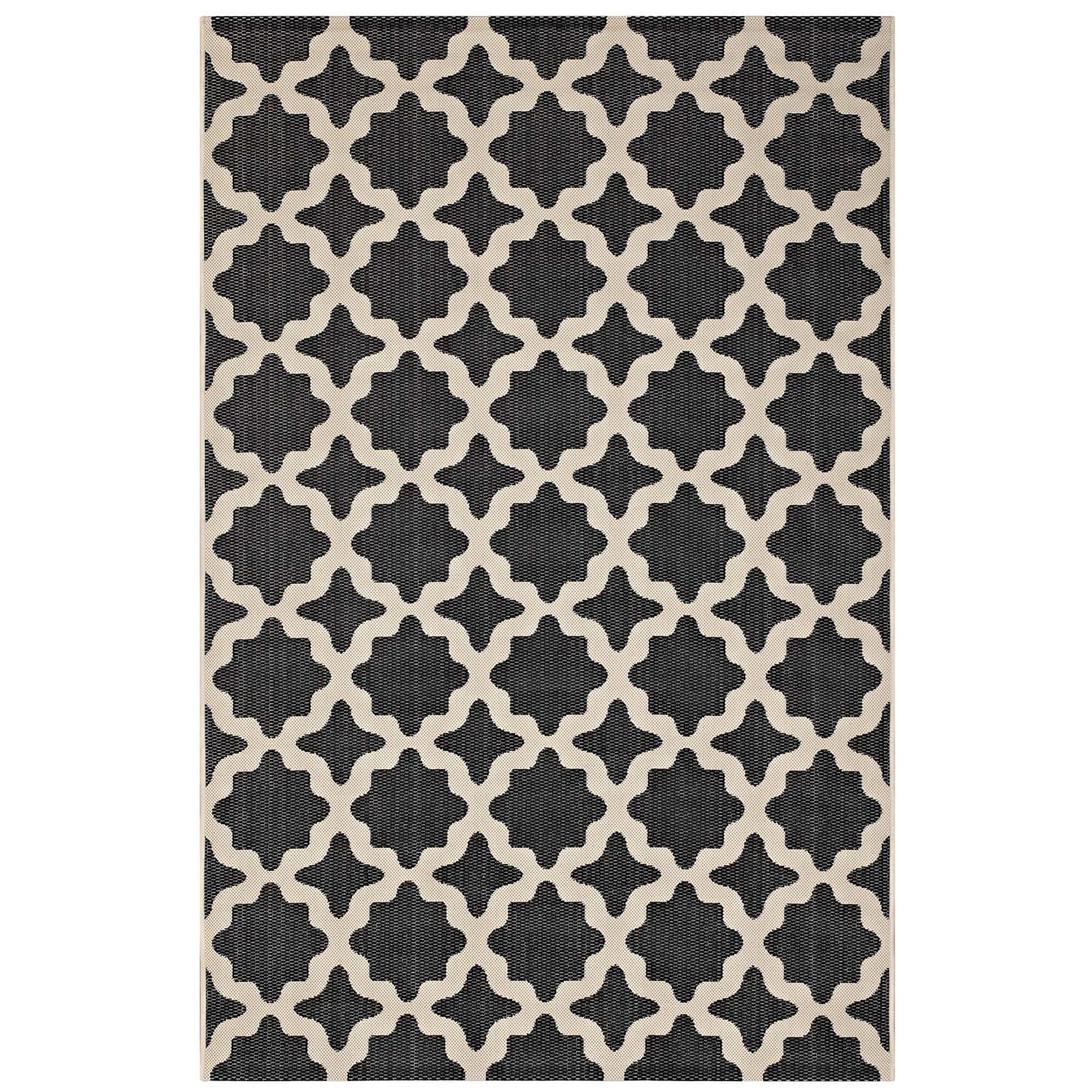 Cerelia Moroccan Trellis 9x12 Indoor and Outdoor Area Rug, Black Beige, 23102