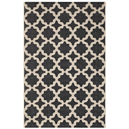 Cerelia Moroccan Trellis 9x12 Indoor and Outdoor Area Rug, Black Beige, 23102
