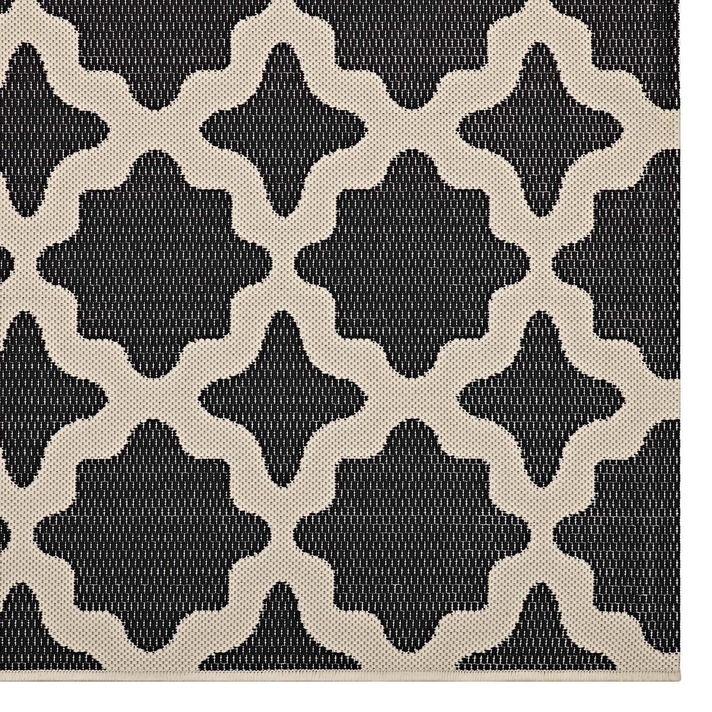 Cerelia Moroccan Trellis 9x12 Indoor and Outdoor Area Rug, Black Beige, 23102