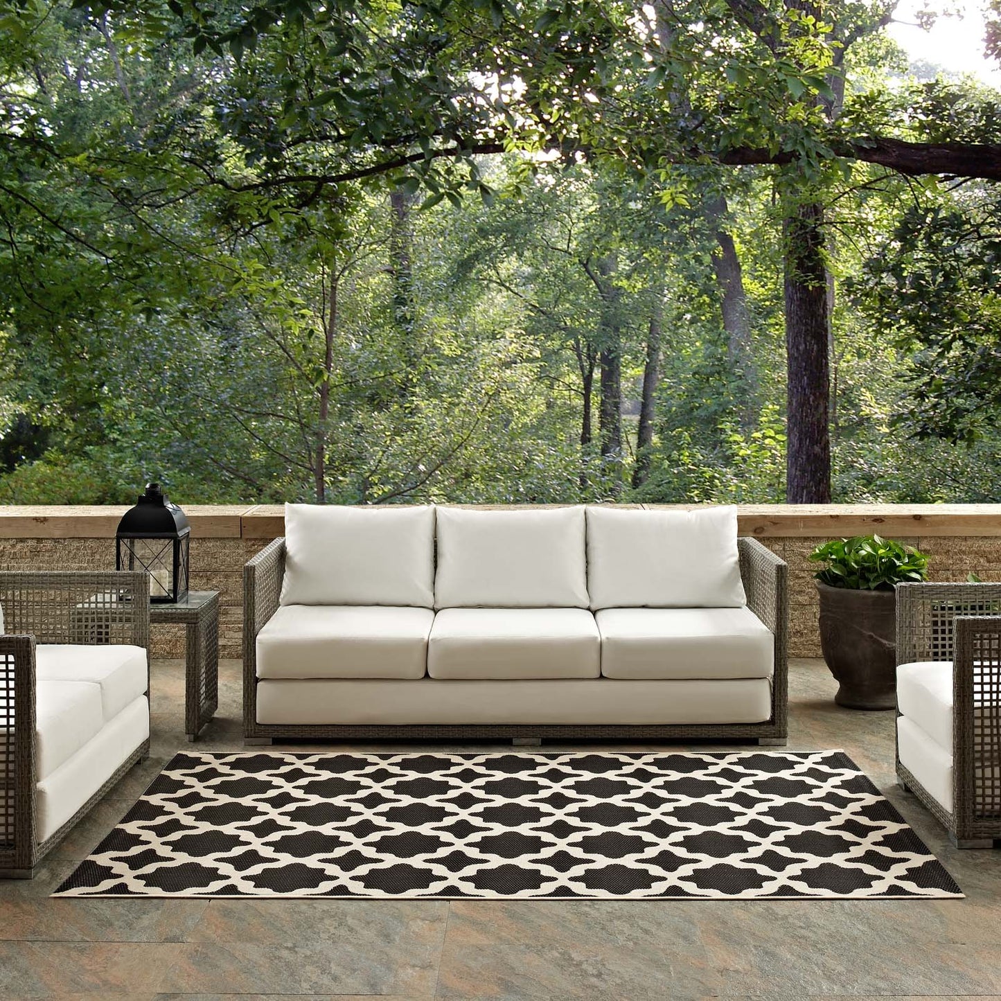 Cerelia Moroccan Trellis 9x12 Indoor and Outdoor Area Rug, Black Beige, 23102