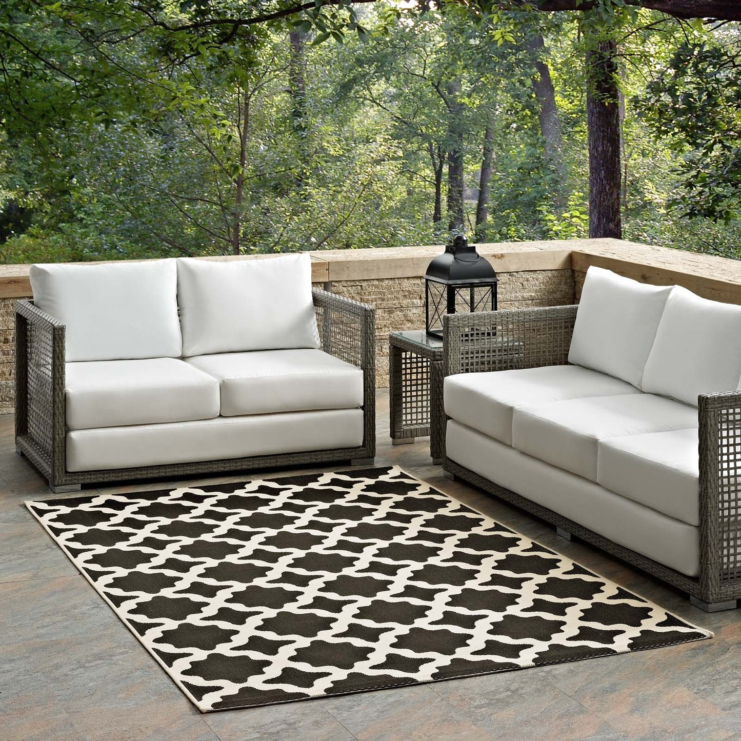 Cerelia Moroccan Trellis 9x12 Indoor and Outdoor Area Rug, Black Beige, 23102