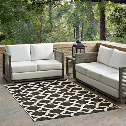 Cerelia Moroccan Trellis 9x12 Indoor and Outdoor Area Rug, Black Beige, 23102