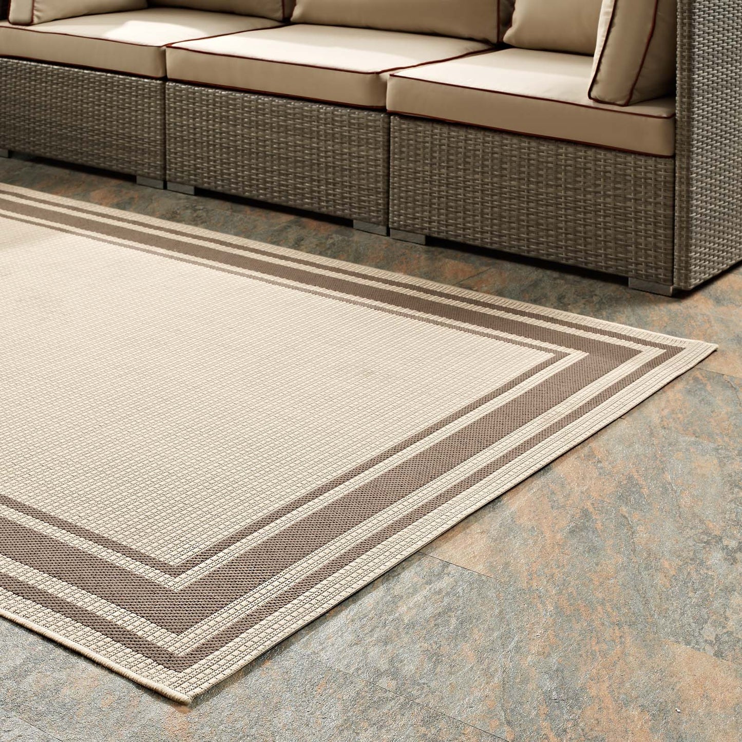 Rim Solid Border 4x6 Indoor and Outdoor Area Rug, Beige, 23103