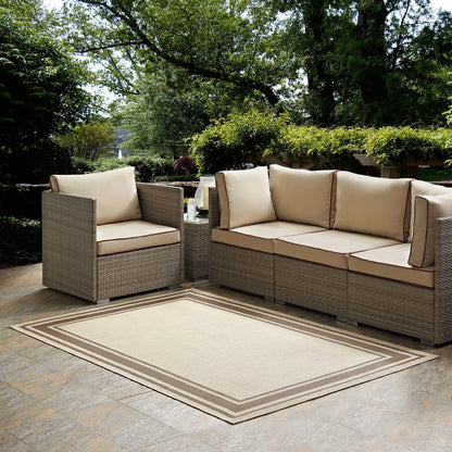 Rim Solid Border Borderline 8x10 Indoor and Outdoor Area Rug, Fabric, Multi Beige 14940