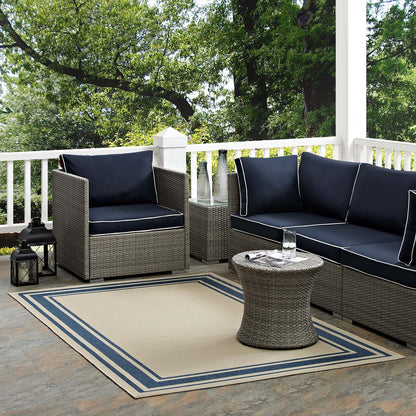 Rim Solid Border 4x6 Indoor and Outdoor Area Rug, Blue Beige, 23105