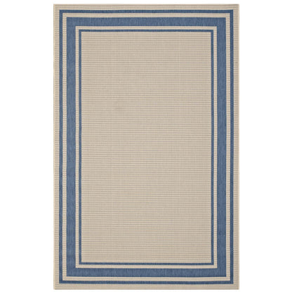 Rim Solid Border 4x6 Indoor and Outdoor Area Rug, Blue Beige, 23105
