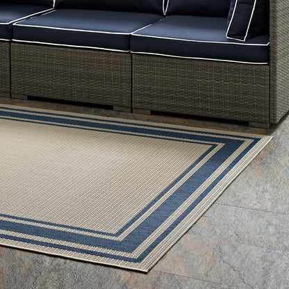 Rim Solid Border 4x6 Indoor and Outdoor Area Rug, Blue Beige, 23105