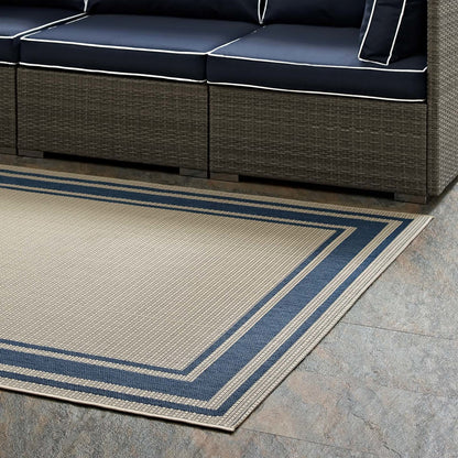 Rim Solid Border Borderline 5x8 Indoor and Outdoor Area Rug, Fabric, Multi Beige 14941