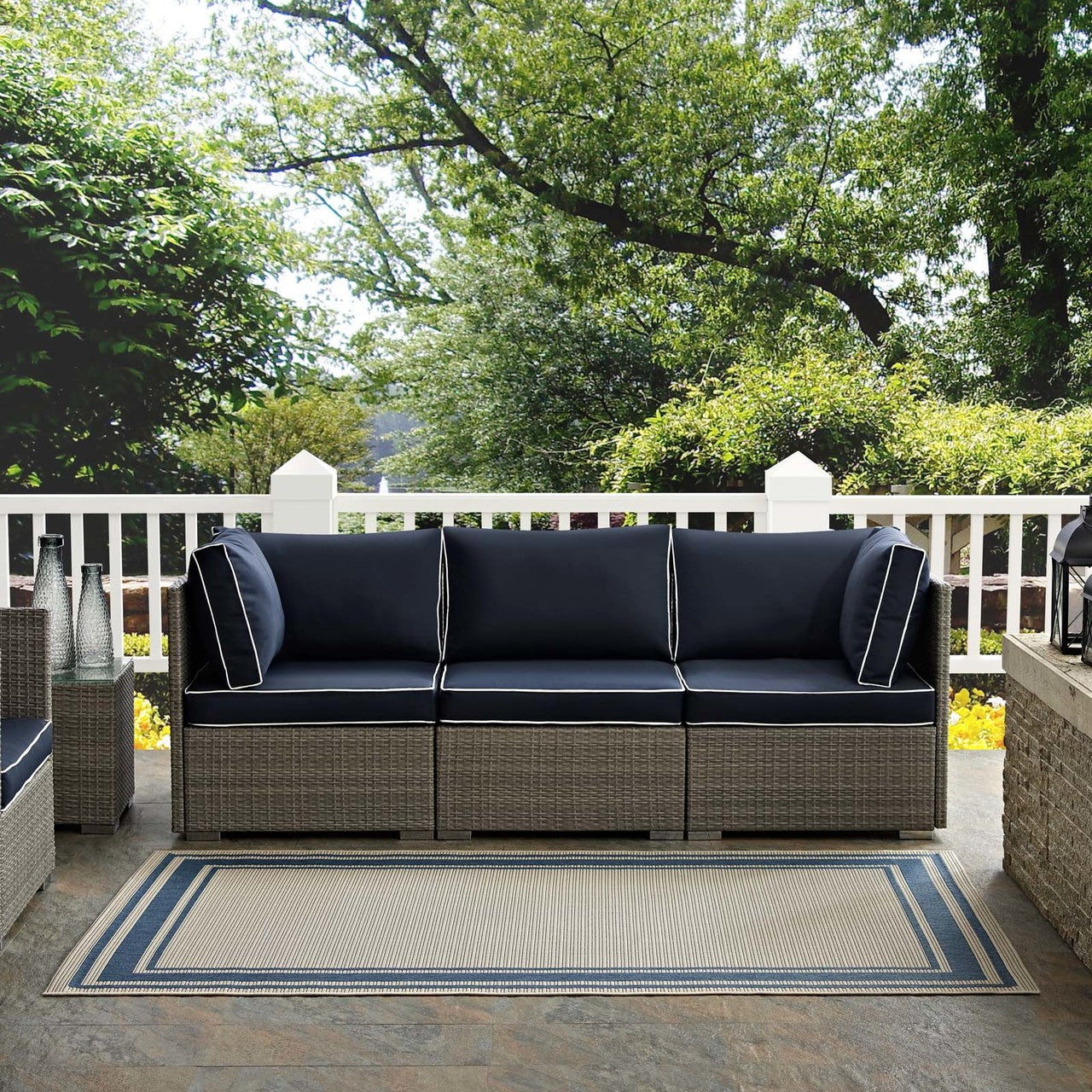 Rim Solid Border Borderline 8x10 Indoor and Outdoor Area Rug, Fabric, Multi Beige 14942