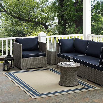 Rim Solid Border Borderline 8x10 Indoor and Outdoor Area Rug, Fabric, Multi Beige 14942