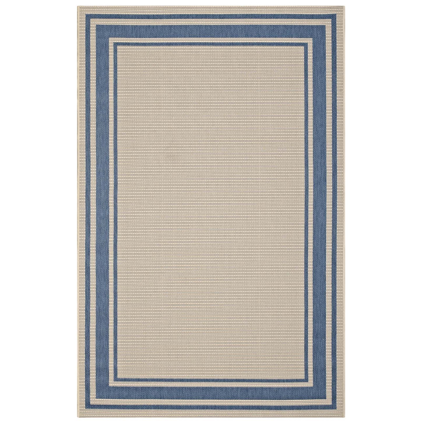 Rim Solid Border 9x12 Indoor and Outdoor Area Rug, Blue Beige, 23106