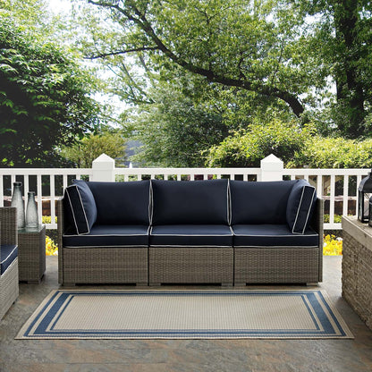Rim Solid Border 9x12 Indoor and Outdoor Area Rug, Blue Beige, 23106