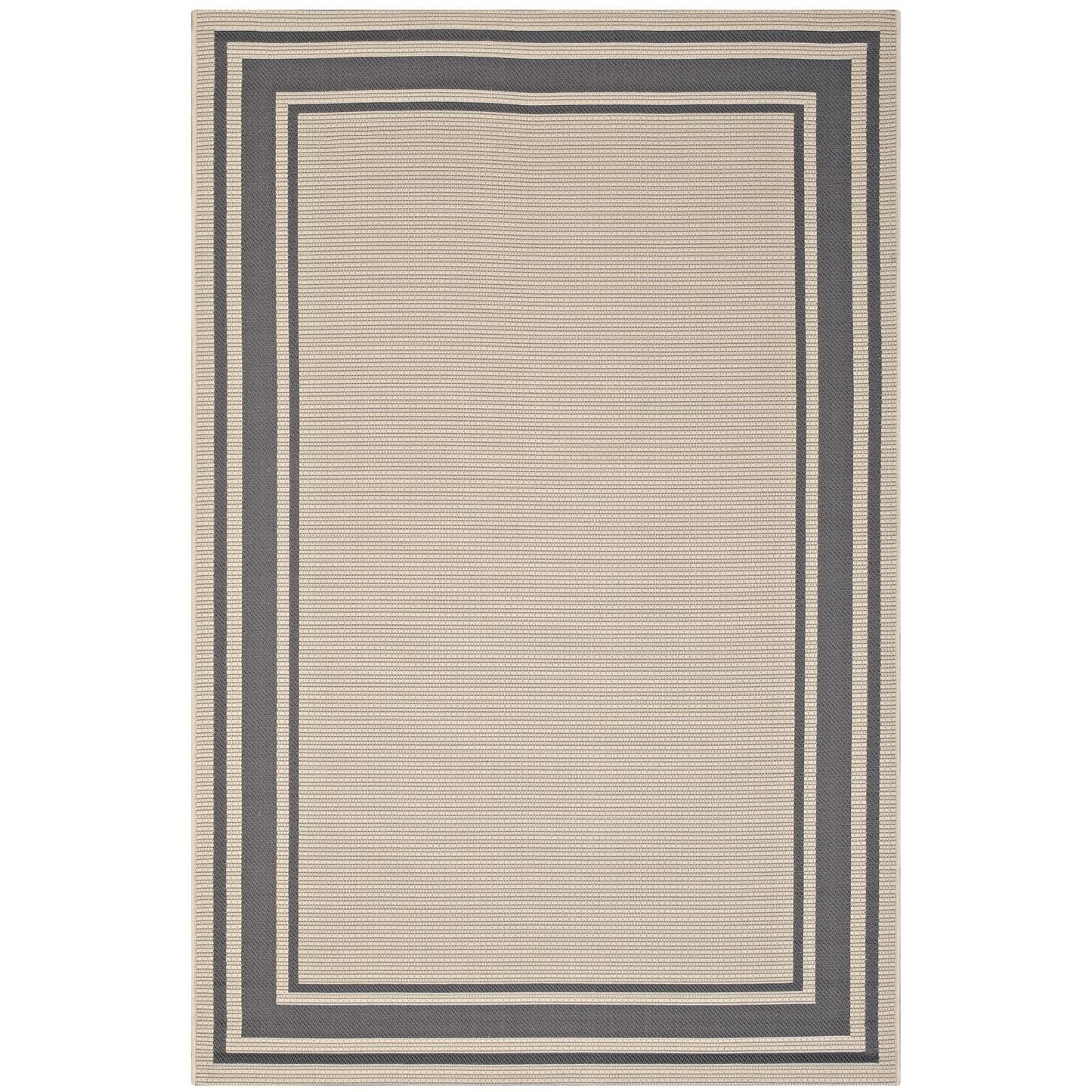 Rim Solid Border 4x6 Indoor and Outdoor Area Rug, Grey Gray and Beige, 23107