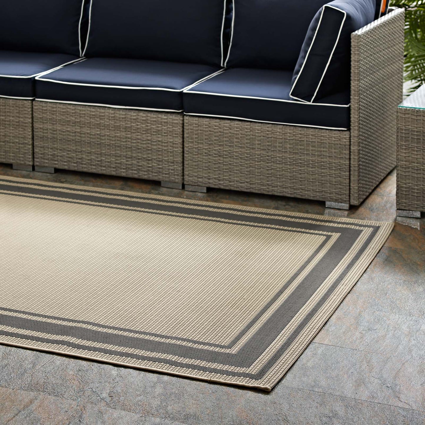 Rim Solid Border 4x6 Indoor and Outdoor Area Rug, Grey Gray and Beige, 23107