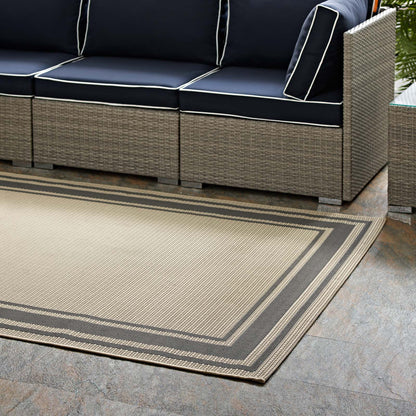 Rim Solid Border 4x6 Indoor and Outdoor Area Rug, Grey Gray and Beige, 23107