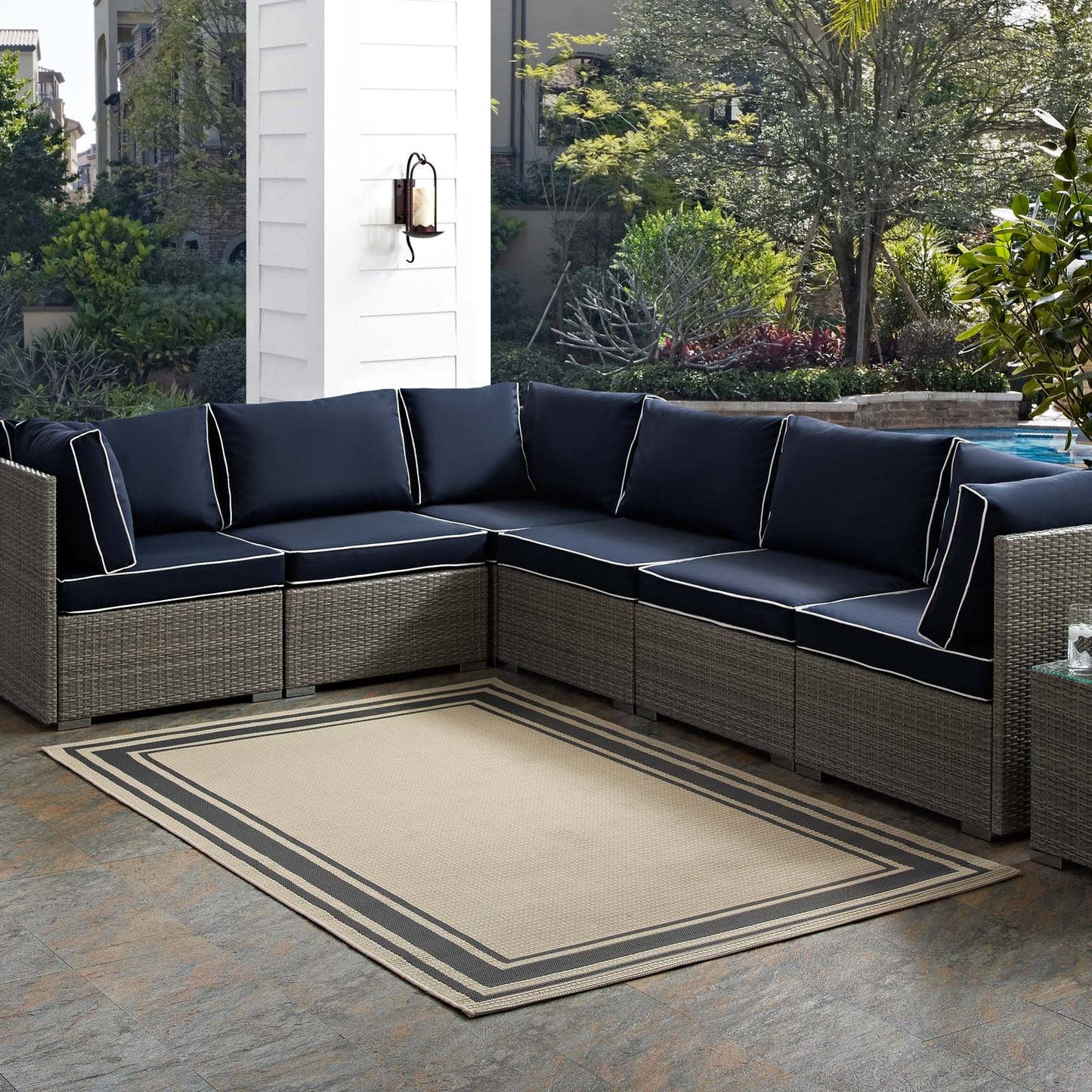 Rim Solid Border 4x6 Indoor and Outdoor Area Rug, Grey Gray and Beige, 23107