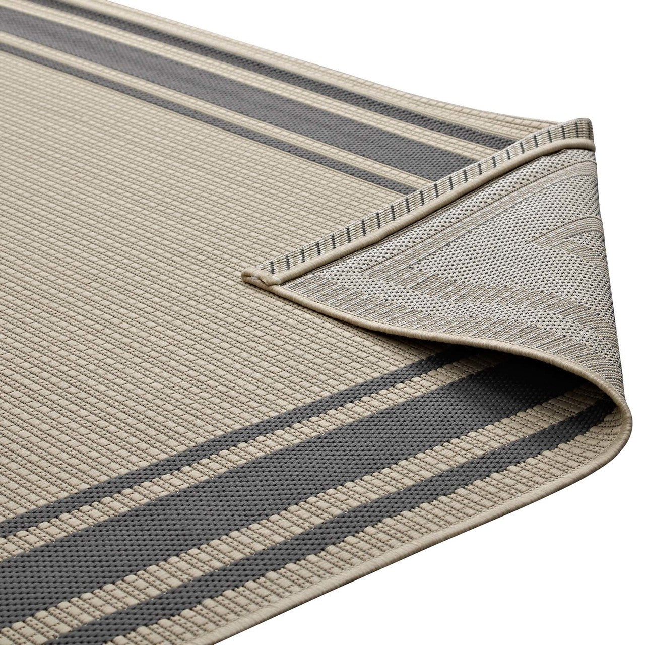 Rim Solid Border Borderline 5x8 Indoor and Outdoor Area Rug, Fabric, Multi Beige 14943