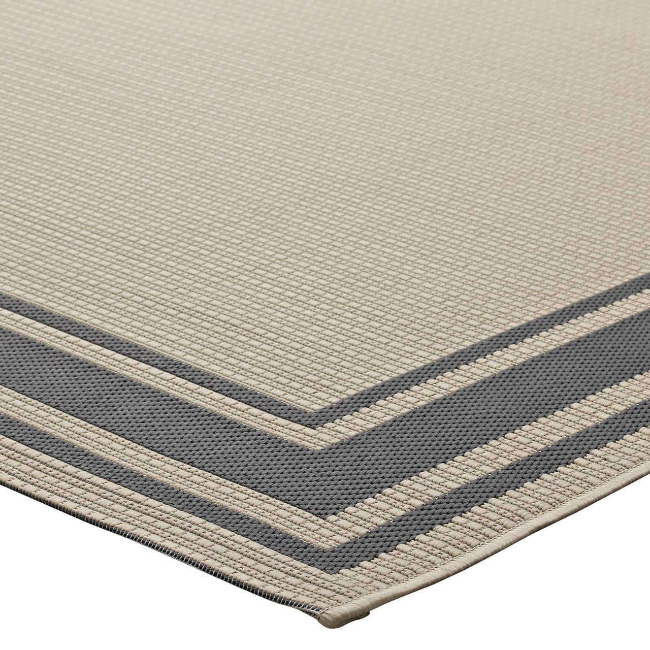 Rim Solid Border Borderline 8x10 Indoor and Outdoor Area Rug, Fabric, Multi Beige 14944