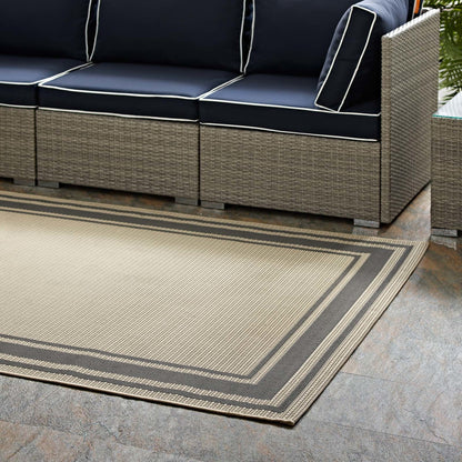 Rim Solid Border Borderline 8x10 Indoor and Outdoor Area Rug, Fabric, Multi Beige 14944