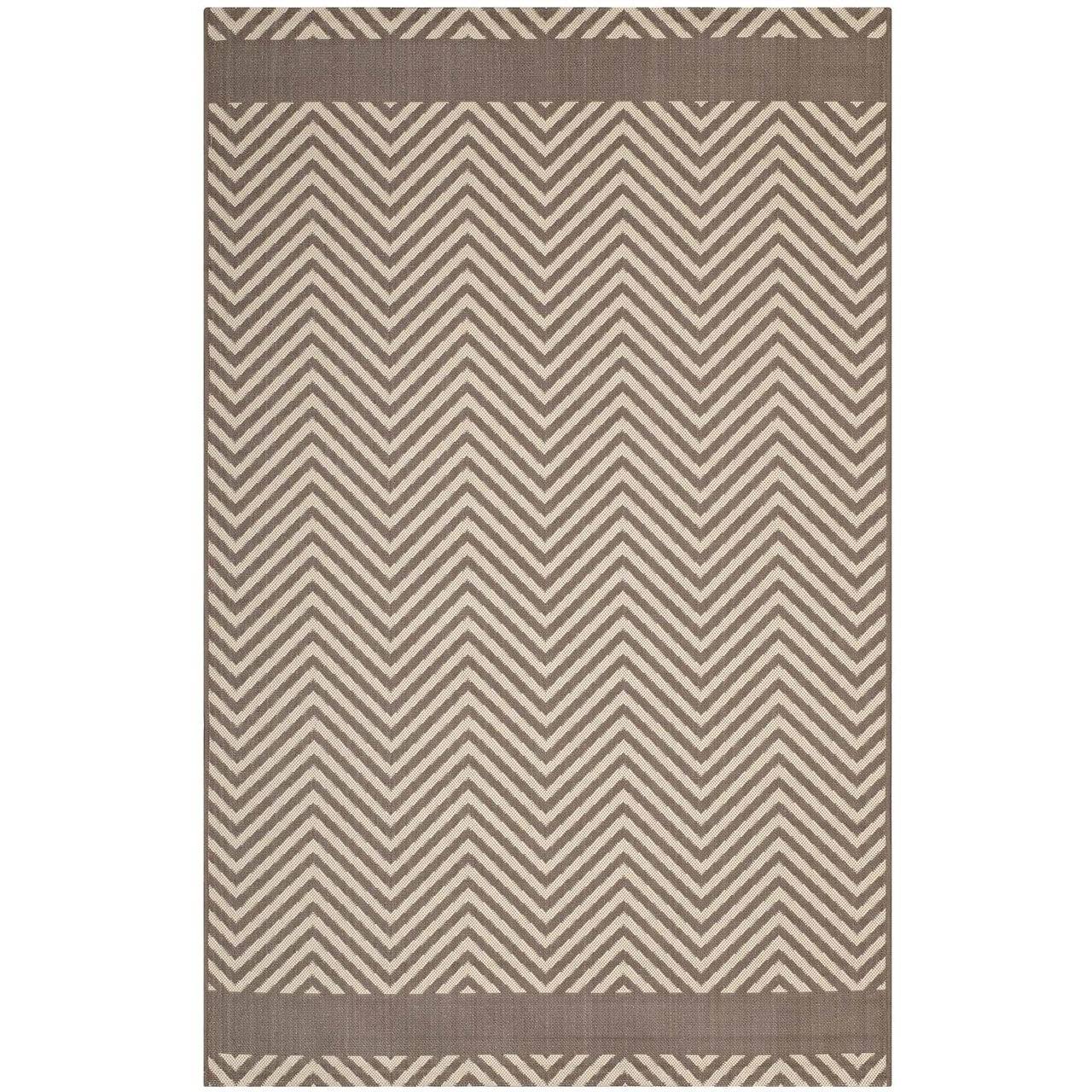 Optica Chevron With End Borders 5x8 Indoor and Outdoor Area Rug, Fabric, Multi Beige 14945