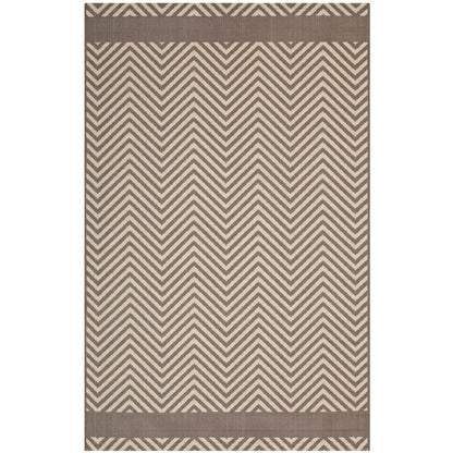 Optica Chevron With End Borders 5x8 Indoor and Outdoor Area Rug, Fabric, Multi Beige 14945